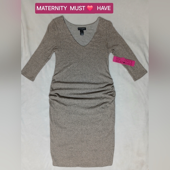 Maternity Must-Have Brown Ruched Bodycon Midi Dress - Picture 1 of 11